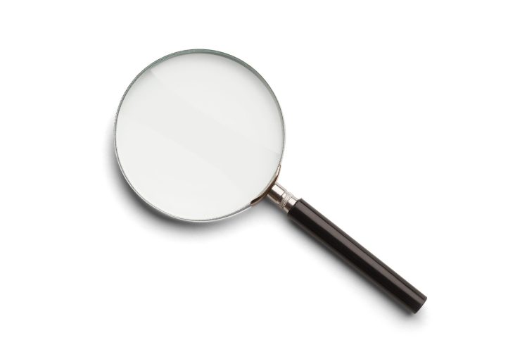 Black and Silver Magnifying Glass Isolated on a White Background.
